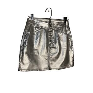 Metalic silver high rise mini skirt‎